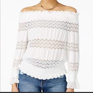 {J.O.A Los Angeles} White Off the Should Lace Top